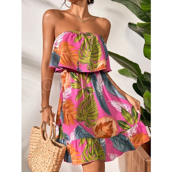 Tube Top Free Size Pink Orchid Beach Dress, Pastel Pink main image 1